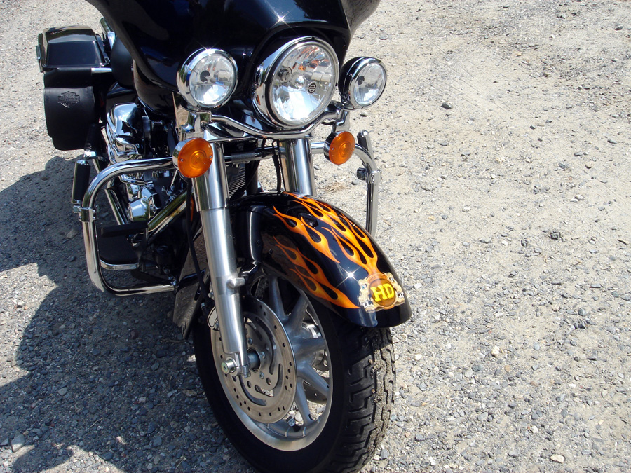 Harley Custom Paint Airbrushed Skulls with Fire and Flames FLHT